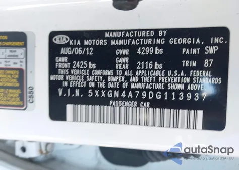 2013 Kia Optima Ex из США, поврежденный, VIN 5XXGN4A79DG113937